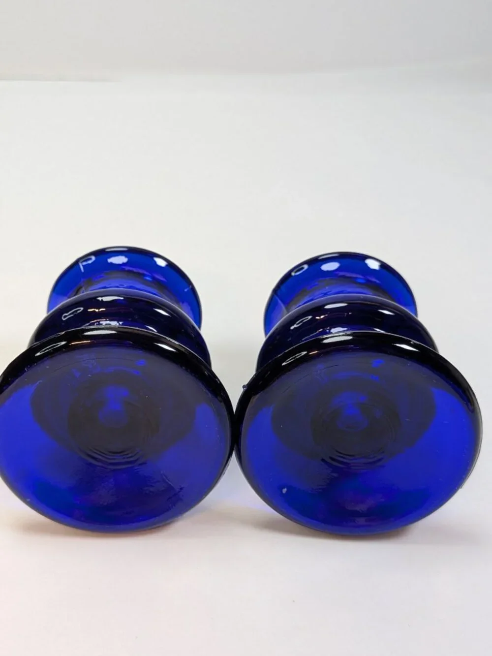VTG 60s Cobalt Blue Glass Candlestick Holders Pedestal Mid Century Heavy Mini
